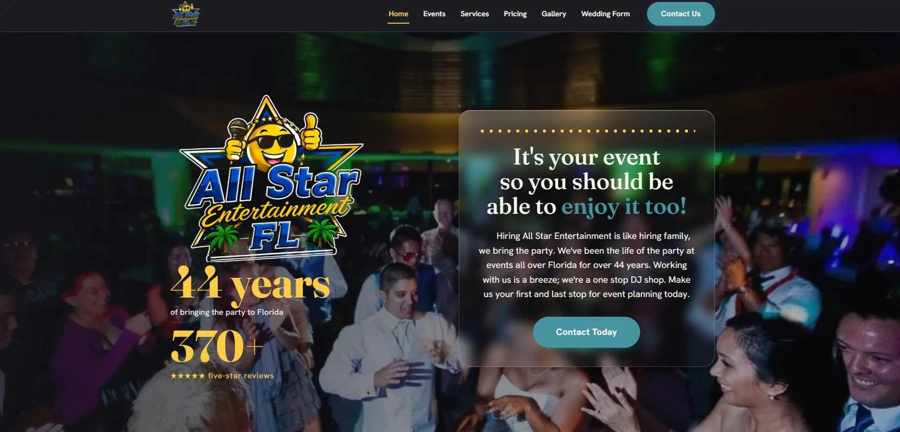 All Star Entertainment Florida website homepage design